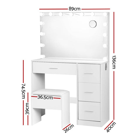 Artiss Dressing Table Set Stool 15 Led Bulbs White Darcy Chez Guru