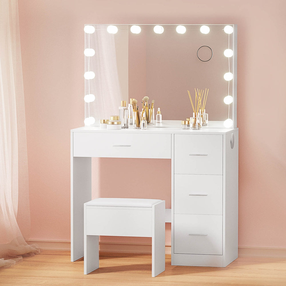 Artiss Dressing Table Set Stool 15 Led Bulbs White Darcy Chez Guru