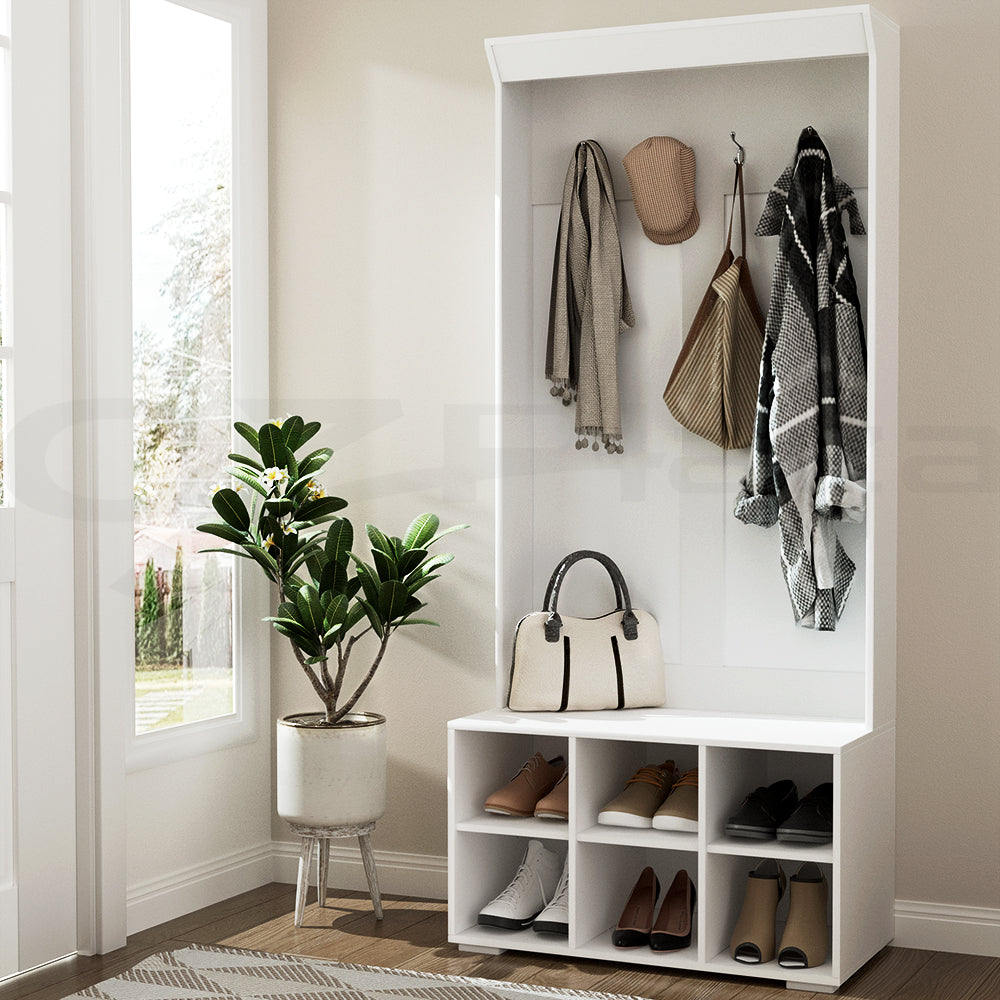 Artiss Shoe Rack Cabinet Hall Tree Coat Rack 180CM White Chez Guru