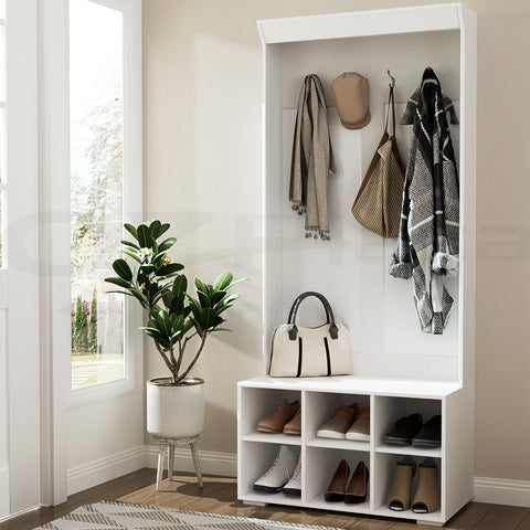 Artiss Shoe Rack Cabinet Hall Tree Coat Rack 180CM White Chez Guru