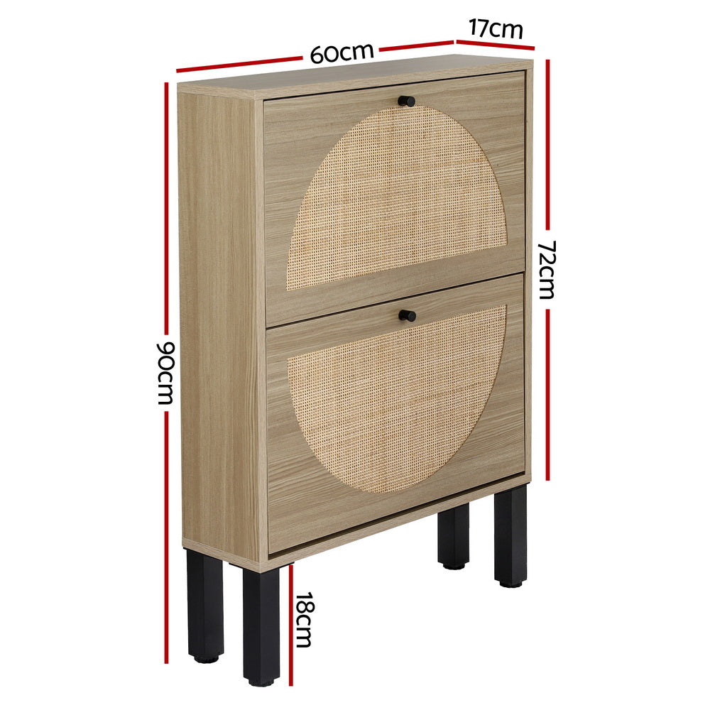 Artiss Shoe Rack Cabinet 2 Drawers Rattan 6 Pairs Chez Guru