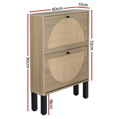 Artiss Shoe Rack Cabinet 2 Drawers Rattan 6 Pairs Chez Guru