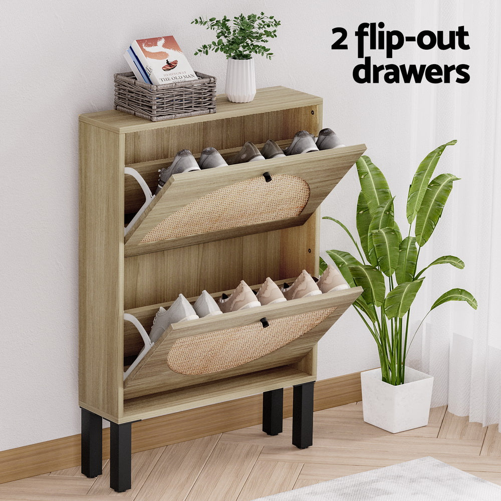 Artiss Shoe Rack Cabinet 2 Drawers Rattan 6 Pairs Chez Guru