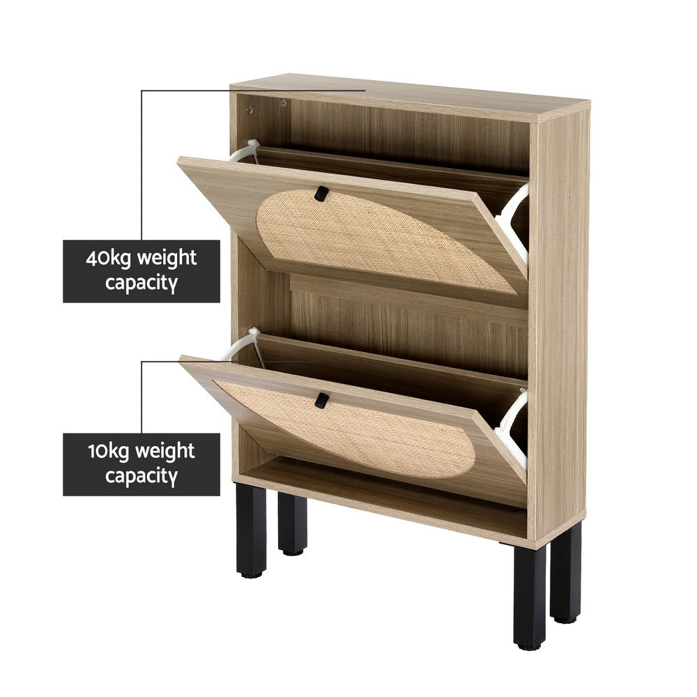 Artiss Shoe Rack Cabinet 2 Drawers Rattan 6 Pairs Chez Guru