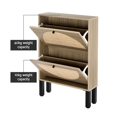 Artiss Shoe Rack Cabinet 2 Drawers Rattan 6 Pairs Chez Guru