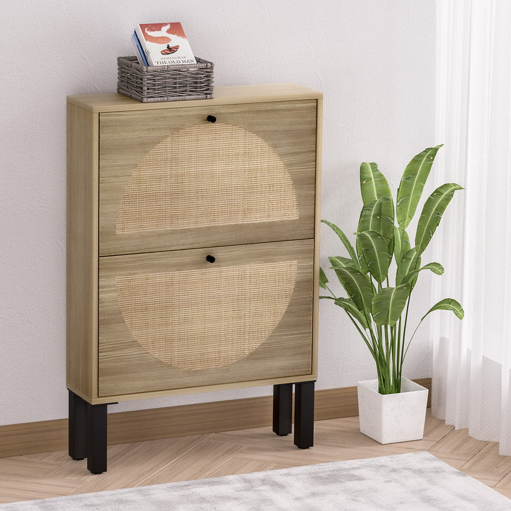 Artiss Shoe Rack Cabinet 2 Drawers Rattan 6 Pairs Chez Guru