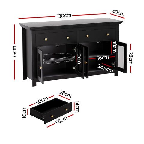 Artiss Buffet Sideboard – Black with Clear/Glass Door & Drawers | Kitchen | Dining Room Storage Cabinet