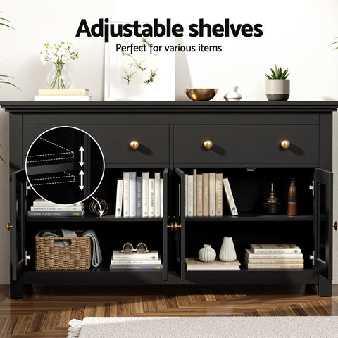 Artiss Buffet Sideboard – Black with Clear/Glass Door & Drawers | Kitchen | Dining Room Storage Cabinet
