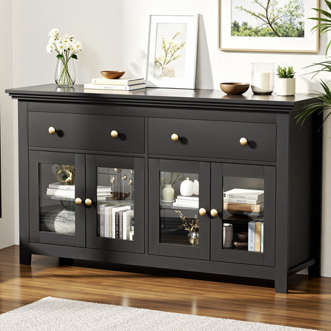 Artiss Buffet Sideboard – Black with Clear/Glass Door & Drawers | Kitchen | Dining Room Storage Cabinet