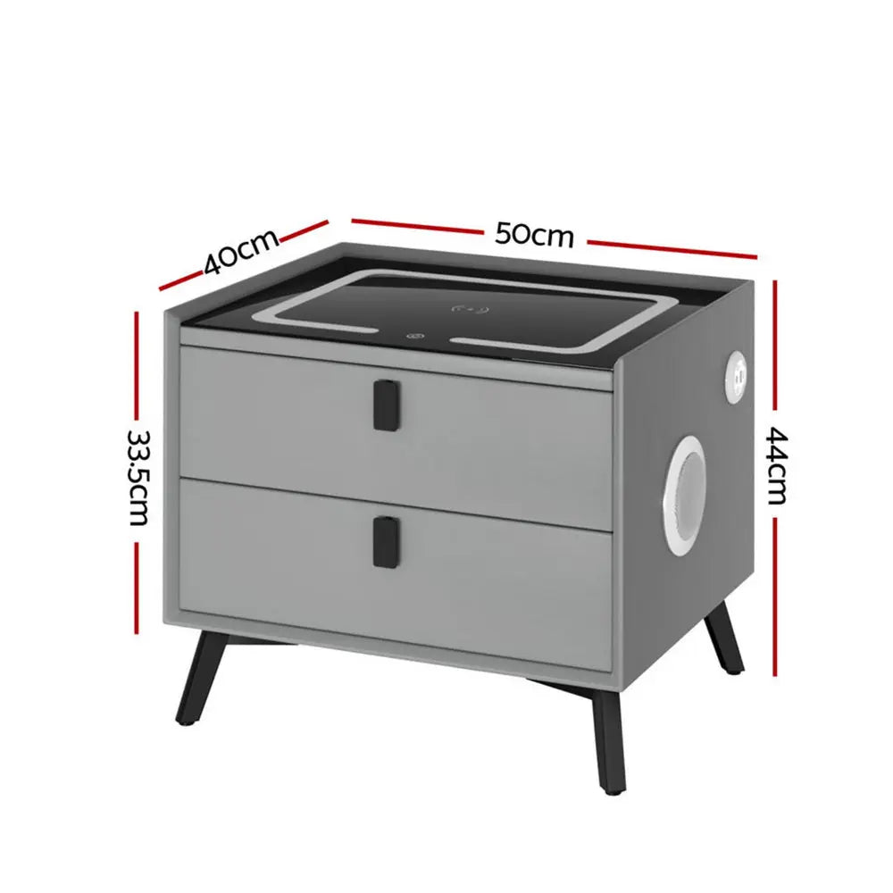 Artiss Smart Bedside Table with Wireless Charging - AIKA Grey - Chez Guru