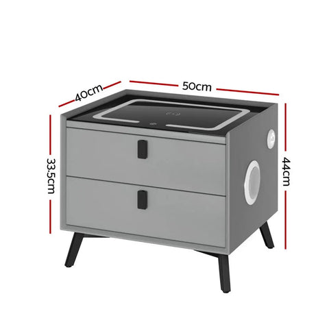 Artiss Smart Bedside Table with Wireless Charging - AIKA Grey - Chez Guru