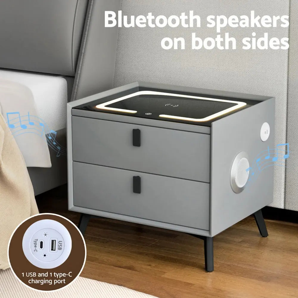 Artiss Smart Bedside Table with Wireless Charging - AIKA Grey - Chez Guru