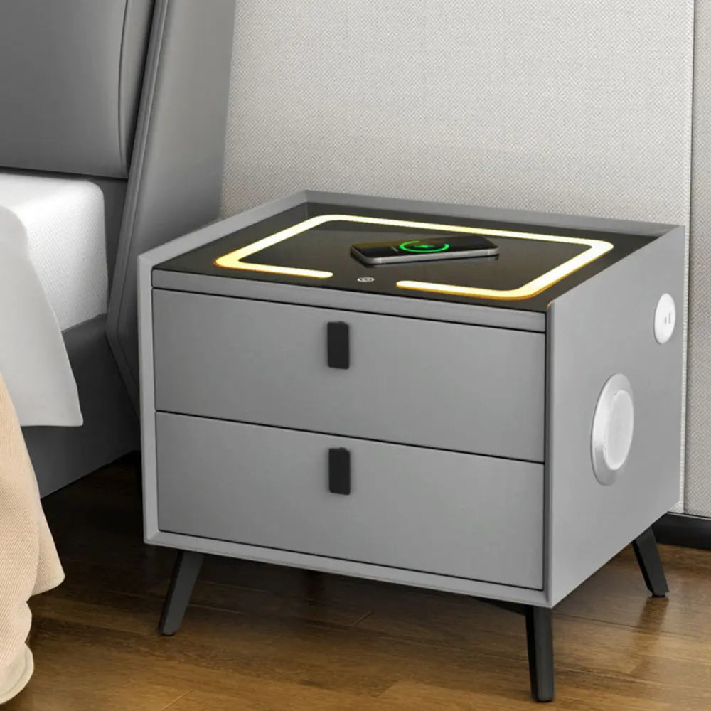 Artiss Smart Bedside Table with Wireless Charging - AIKA Grey - Chez Guru