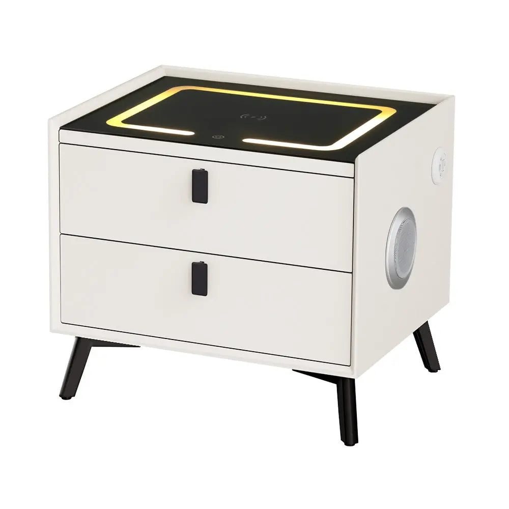 Artiss Smart Bedside Table 2 Drawers with Wireless Charging Ports LED White AIKA - Chez Guru