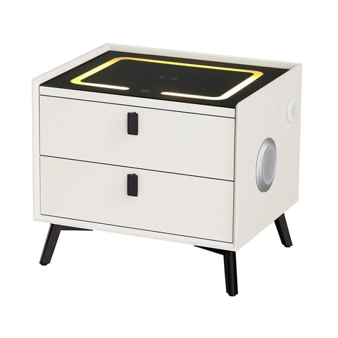 Artiss Smart Bedside Table 2 Drawers with Wireless Charging Ports LED White AIKA - Chez Guru