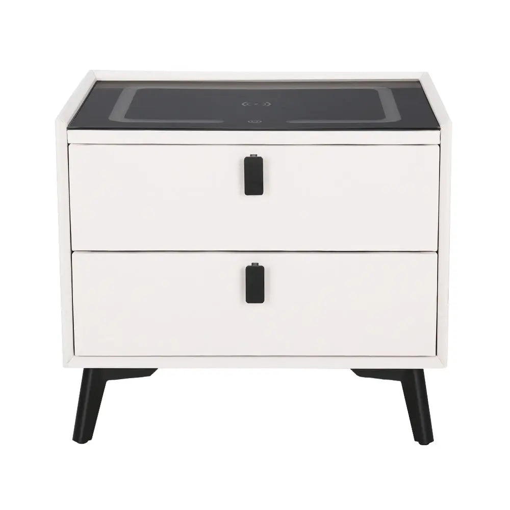 Artiss Smart Bedside Table 2 Drawers with Wireless Charging Ports LED White AIKA - Chez Guru