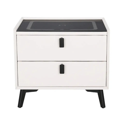 Artiss Smart Bedside Table 2 Drawers with Wireless Charging Ports LED White AIKA - Chez Guru