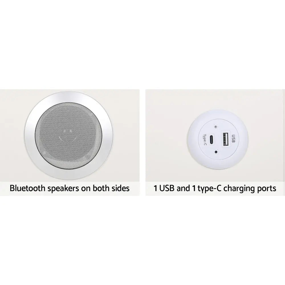 Artiss Smart Bedside Table 2 Drawers with Wireless Charging Ports LED White AIKA - Chez Guru