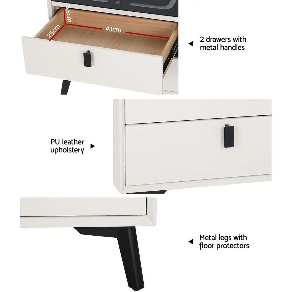 Artiss Smart Bedside Table 2 Drawers with Wireless Charging Ports LED White AIKA - Chez Guru