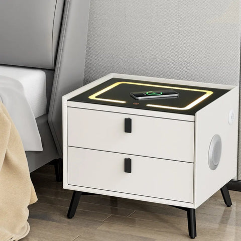 Artiss Smart Bedside Table 2 Drawers with Wireless Charging Ports LED White AIKA - Chez Guru