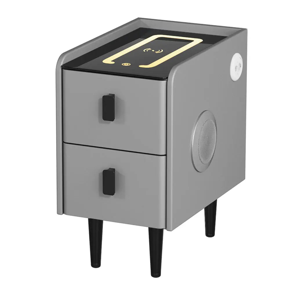 Artiss Smart Bedside Table 2 Drawers with Wireless Charging Ports LED Grey AIDA - Chez Guru