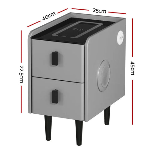 Artiss Smart Bedside Table 2 Drawers with Wireless Charging Ports LED Grey AIDA - Chez Guru