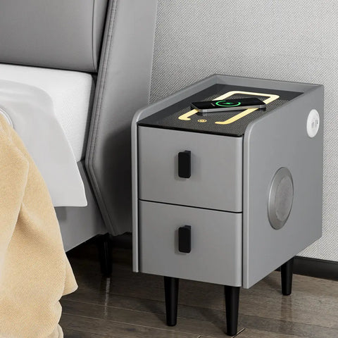 Artiss Smart Bedside Table 2 Drawers with Wireless Charging Ports LED Grey AIDA - Chez Guru