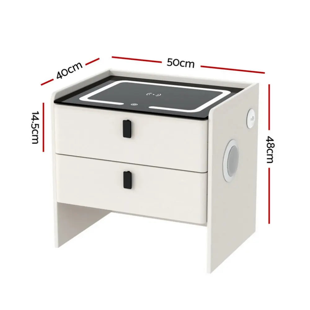 Artiss Smart Bedside Table Wireless Charging - BESS White - Chez Guru