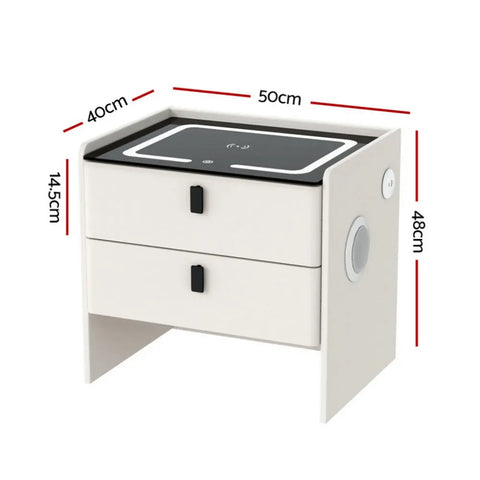 Artiss Smart Bedside Table Wireless Charging - BESS White - Chez Guru