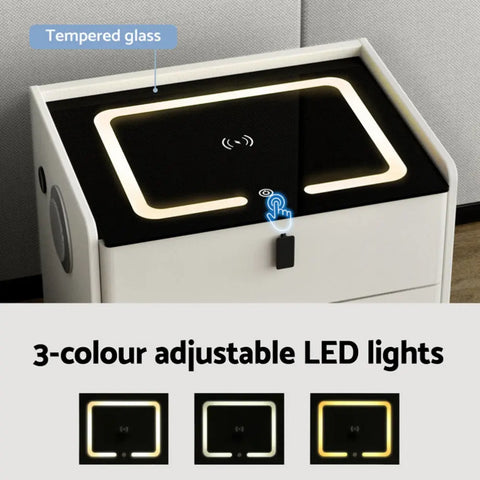 Artiss Smart Bedside Table Wireless Charging - BESS White - Chez Guru