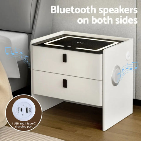 Artiss Smart Bedside Table Wireless Charging - BESS White - Chez Guru