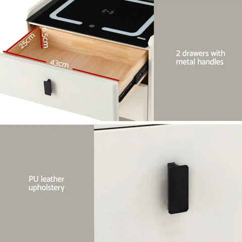 Artiss Smart Bedside Table Wireless Charging - BESS White - Chez Guru