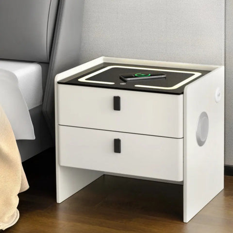Artiss Smart Bedside Table Wireless Charging - BESS White - Chez Guru