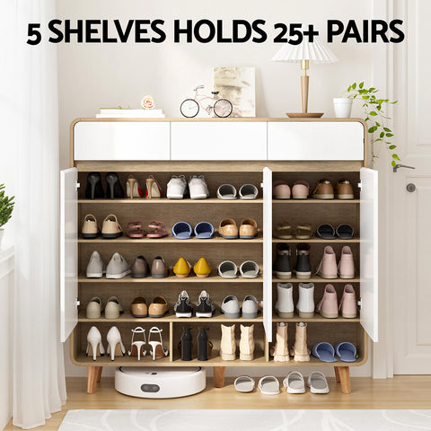Artiss Shoe Rack Cabinet 25 Pairs Storage Cupboard - Pine&White