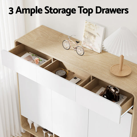 Artiss Shoe Rack Cabinet 25 Pairs Storage Cupboard - Pine&White