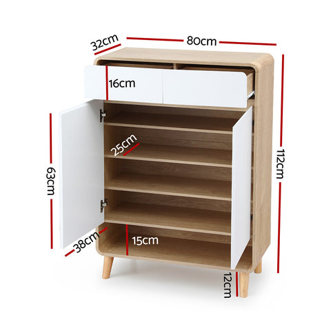 Artiss Shoe Rack Cabinet 20 Pairs Storage Cupboard - Pine&White