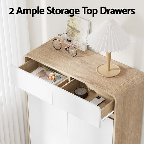 Artiss Shoe Rack Cabinet 20 Pairs Storage Cupboard - Pine&White