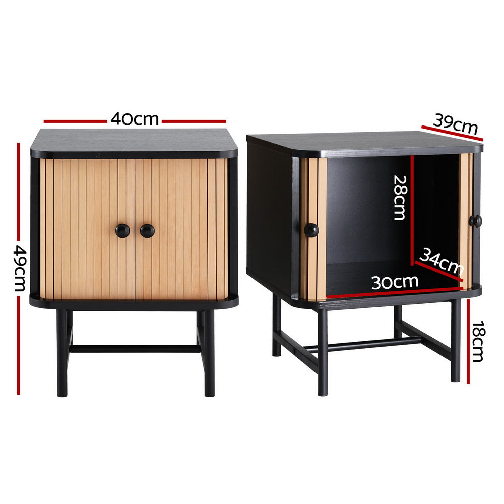 Artiss Bedside Table with Sliding Doors BORIS Chez Guru