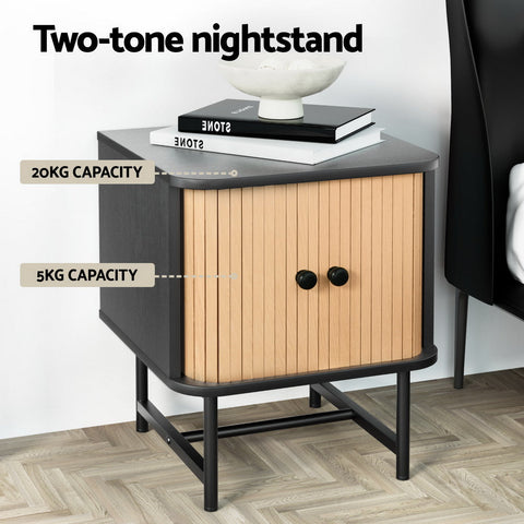 Artiss Bedside Table with Sliding Doors BORIS Chez Guru
