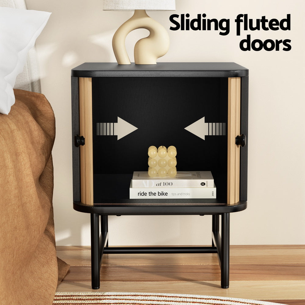 Artiss Bedside Table with Sliding Doors BORIS Chez Guru