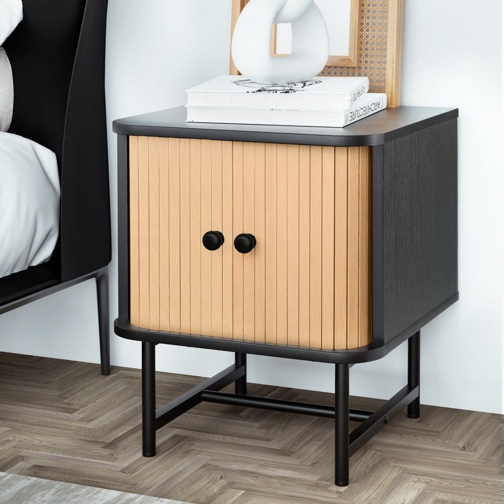 Artiss Bedside Table with Sliding Doors BORIS Chez Guru