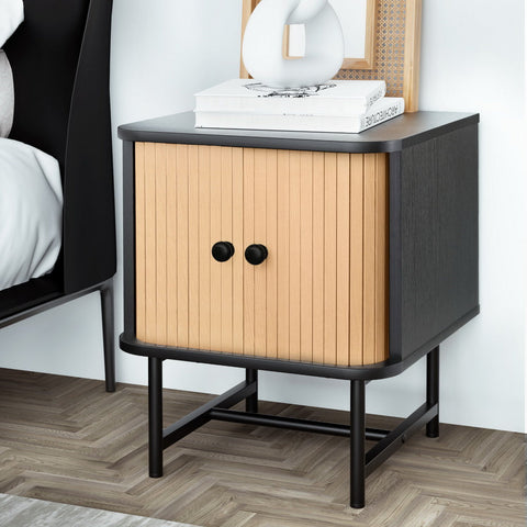 Artiss Bedside Table with Sliding Doors BORIS Chez Guru