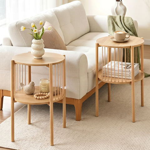 Artiss Set of 2 End Tables Coffee Table 2-Tier Round Wood