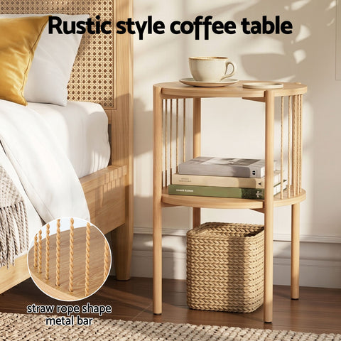 Artiss Set of 2 End Tables Coffee Table 2-Tier Round Wood