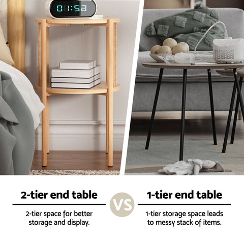 Artiss Set of 2 End Tables Coffee Table 2-Tier Round Wood