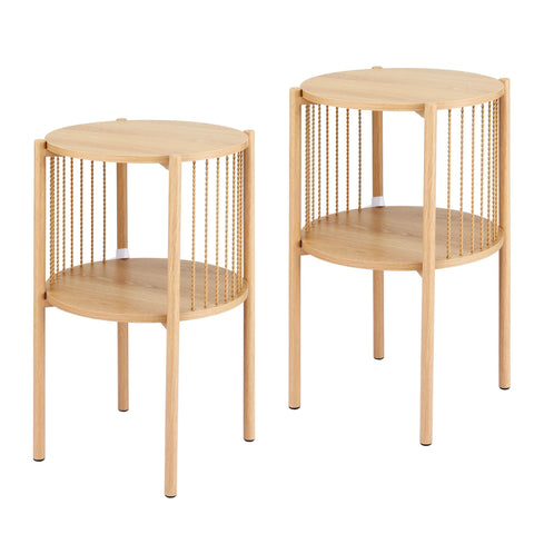 Artiss Set of 2 End Tables Coffee Table 2-Tier Round Wood