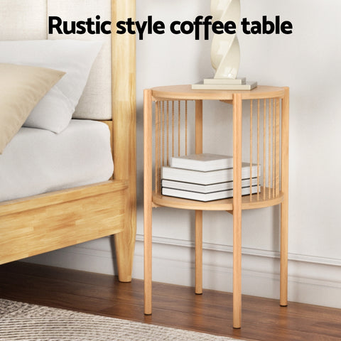 Artiss Coffee Table 2-Tier Round Wood