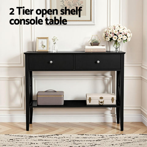 Artiss Console Table 2 Drawers 100CM Black