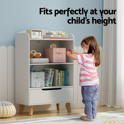 Keezi Kids Bookshelf 3 Tiers Storage Children Bookcase Toys Organiser Drawer Chez Guru