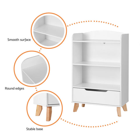 Keezi Kids Bookshelf 3 Tiers Storage Children Bookcase Toys Organiser Drawer Chez Guru